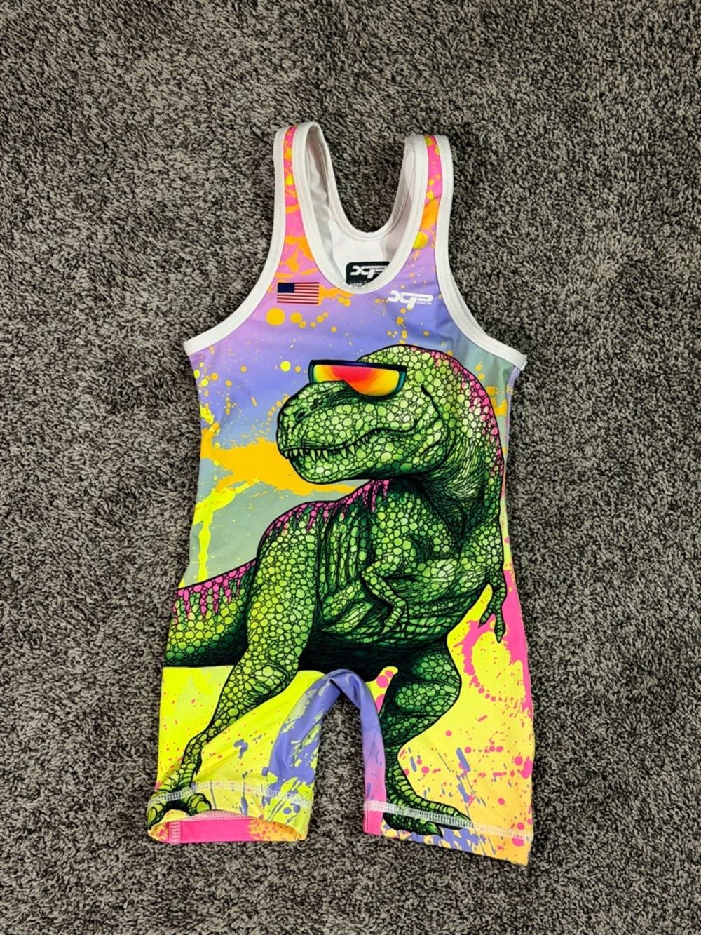 XP Kids Neon Green Trex Wrestling Singlet